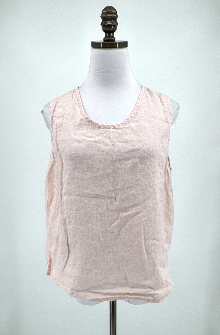 FLAX by Jeanne Engelhart Light Pink Woven Linen Sleeveless Blouse Top Sz M